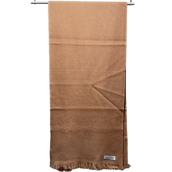 100% Cashmere Pashmina Short Scarf Twill Weave Design Caramel Eyelash Fringe NTW - Picture 10 of 16